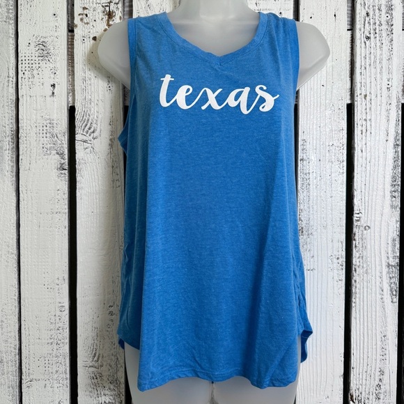 TEXAS Home Free V-neck Sleeveless Light Blue Tank Top Size Large Relaxed‎ Fit - Picture 1 of 10